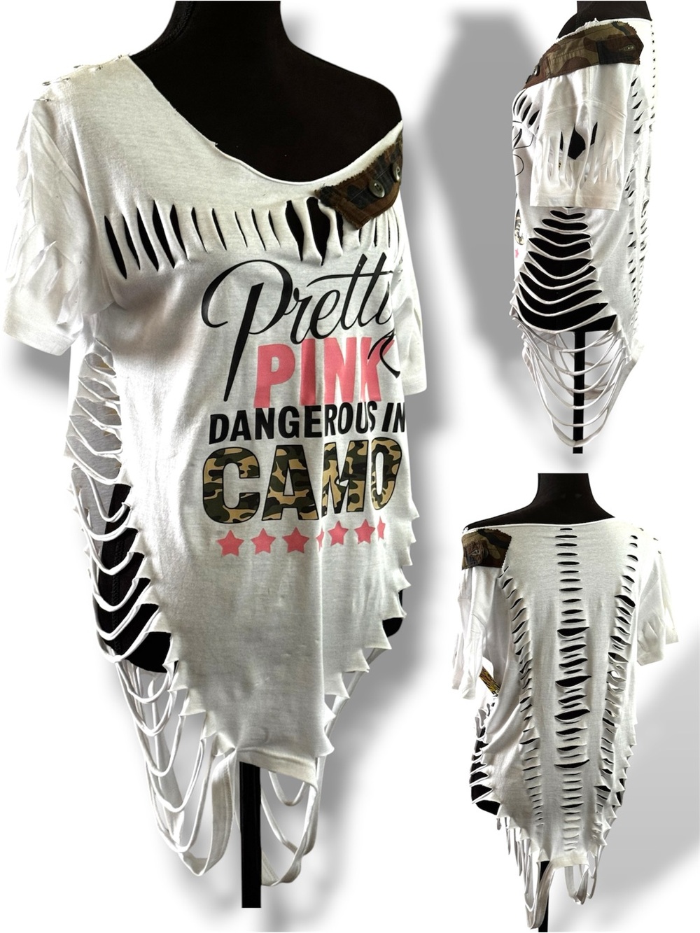 Pretty Pink Camo Distressed Women's Top